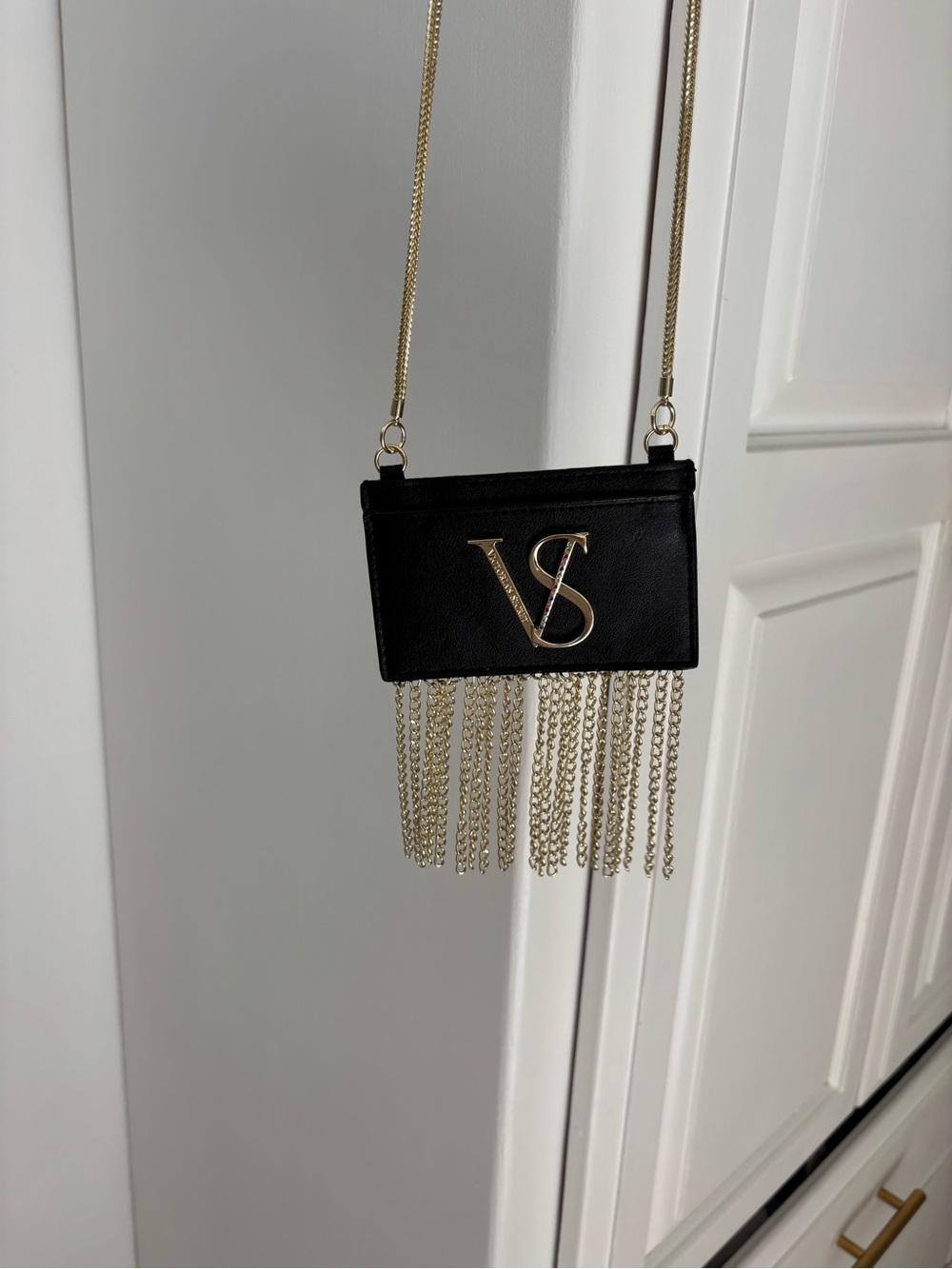 Victoria's Secret Black and Gold Fringe Chain Crossbody Wallet - Picture 1 of 7